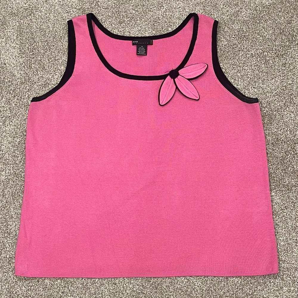 Grace Elements Women's Silk Blend Pink Tank w/ Flower Detail, Size 1X